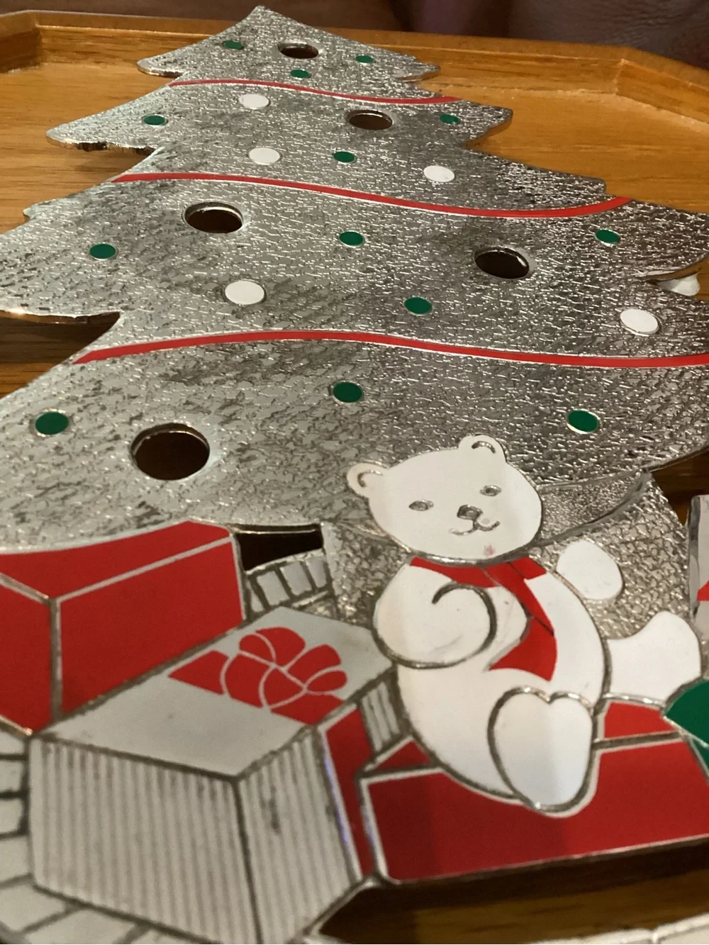 Vtg WM Rogers Silver Holiday Tree Trivet made in Japan